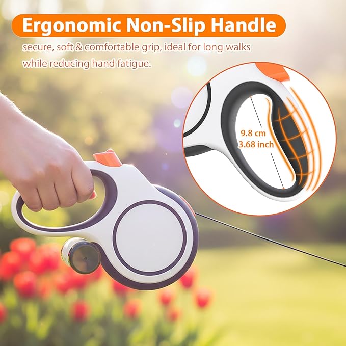 26ft Retractable Dog Leash with Poop Bag Dispenser - Upgraded Lock System, Non-Slip Grip, Tangle-Free Design for Large & Medium Dogs - Perfect for Walking, Running, and Outdoor Training (White)