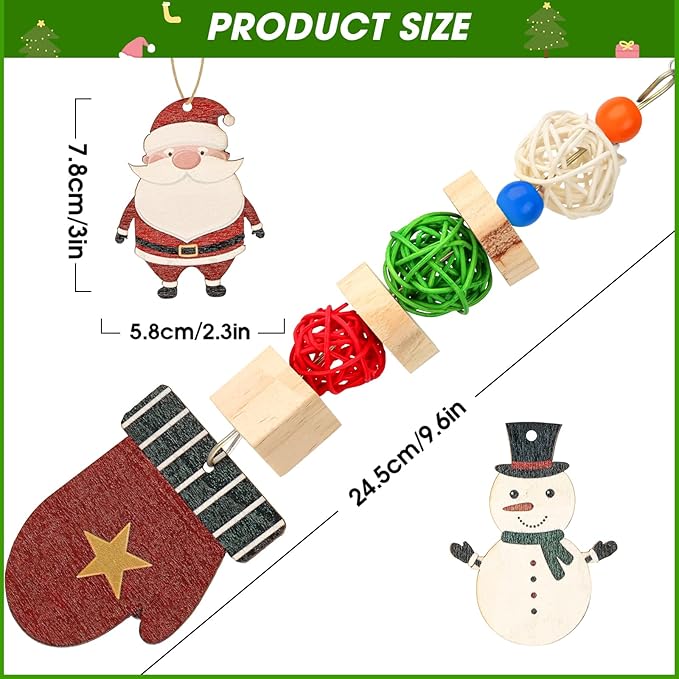 Abizoo Christmas Guinea Pig Chew Toys, Rabbit Chew Toys Hamster Bunny Treats Wood for Chinchilla, Hanging Christmas Themed Decor Cage Accessories for Small Animals pet Teeth Enrichment Gifts