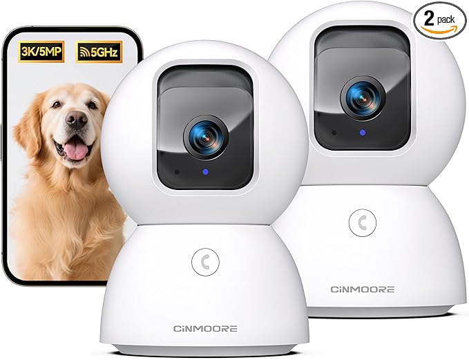 5G Security Camera Indoor 2-Pack, No-Monthly-Fee AI Tracking Facial Recognition, 3K Pet/Dog Camera with Speaker/Phone App, PTZ WiFi Baby Monitor Cameras for Home Security, 0-Glow Night Vision