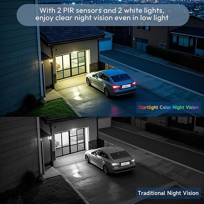 4pc 2.4G/5G WiFi Cameras for Home Security with Double Solar Panels, 2K Solar Security Cameras Wireless Outdoor, Color Night Vision , 2-Way Talk, Spotlight, Siren,IP66, Cloud/SD, AI Detection, W/Alexa