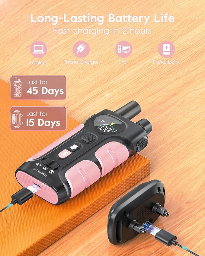 SLOPEHILL Dog Shock Collar,4200FT Dog Training Collar with Remote,IPX8 Waterproof E-Collar with Beep,Vibration,Shock,Flashing Light,No Shock Model,Electric Shock Collar for Dogs,Pink 2PCS