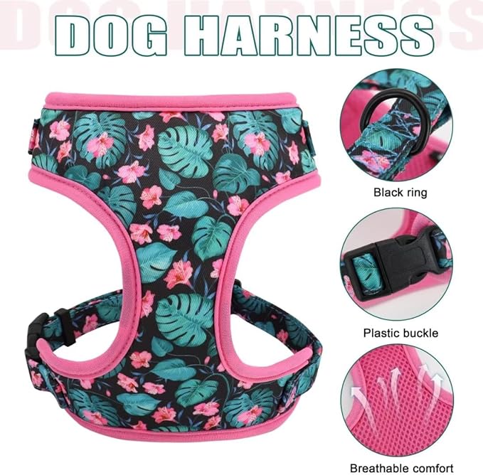 Beirui Cute Girl Dog Collars, Harnesses & Leashes Set - Adjustable Dog Collar and Leash Set with Flower - Soft Mesh Dog Vest Harness for Puppies Small Medium Dogs (Green,M)