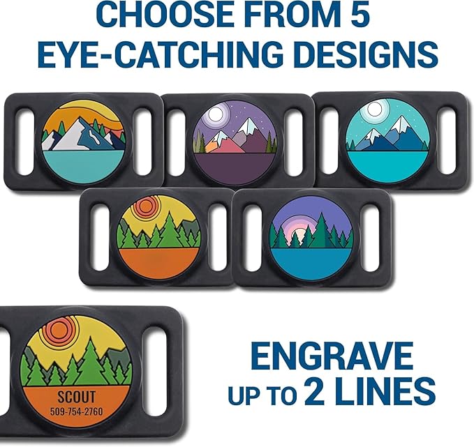 GoTags Designed for Airtag Engraved Dog Collar Holder, Personalized Airtag Case for Pet Collar, Up to 2 Lines of Custom Text, Slide On Tag for GPS Dog Tracker, Compatible with Apple iPhone, Large