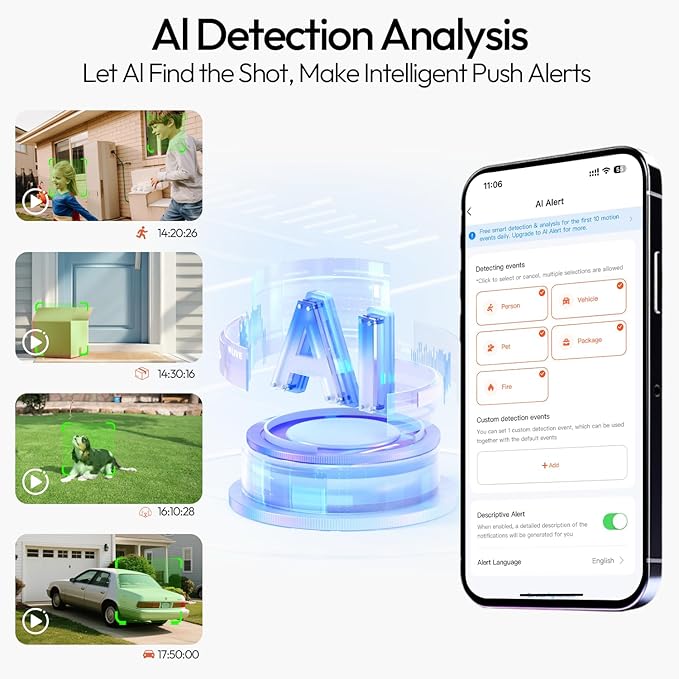 2pcs 2.4G/5G WiFi Cameras for Home Security with Embedded Solar Panel,2.5K Solar Security Cameras Wireless Outdoor with Color Night Vision,2-Way Talk,Siren,IP66, Cloud/SD, AI Detection,W/Alexa