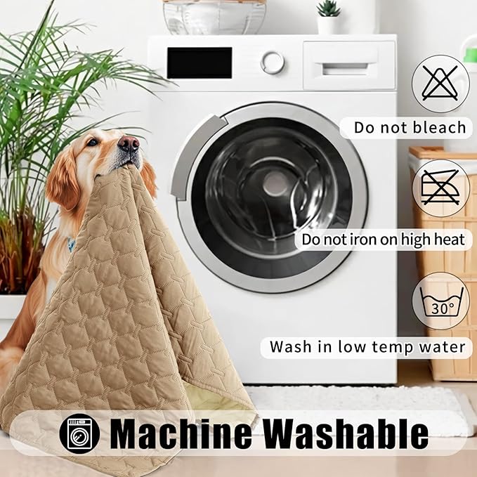 Smiry Waterproof Dog Bed Cover Blanket, Soft Reversible Pet Blanket, Washable Leakproof Cats Dogs Couch Cover for Sofa, Couch, Furniture, Plaid (30x70 Inch, Camel/Beige)