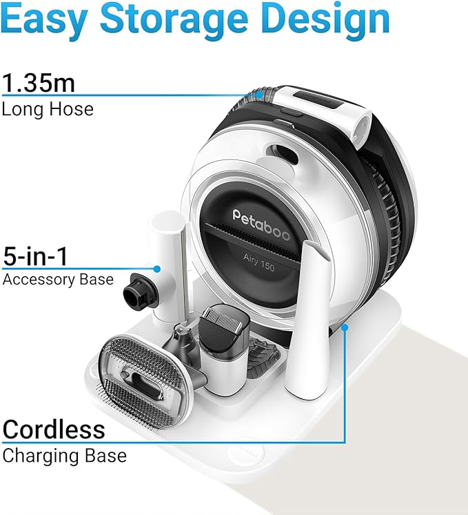 petaboo Cordless Dog Grooming Vacuum, Pet Grooming Kit with Clippers Nail Grinder 5 Pet Grooming Tools,2.2L Dust Cup,Low Noise,Dog Vacuum for Shedding Grooming for Home Outdoor Car