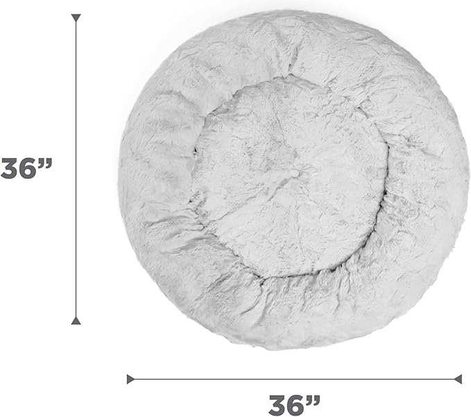 Best Friends by Sheri Original Calming Donut Dog and Cat Bed, Lux Faux Fur, Gray, (36in x 36in) - Anxiety Relief for Pets Up to 100 lbs