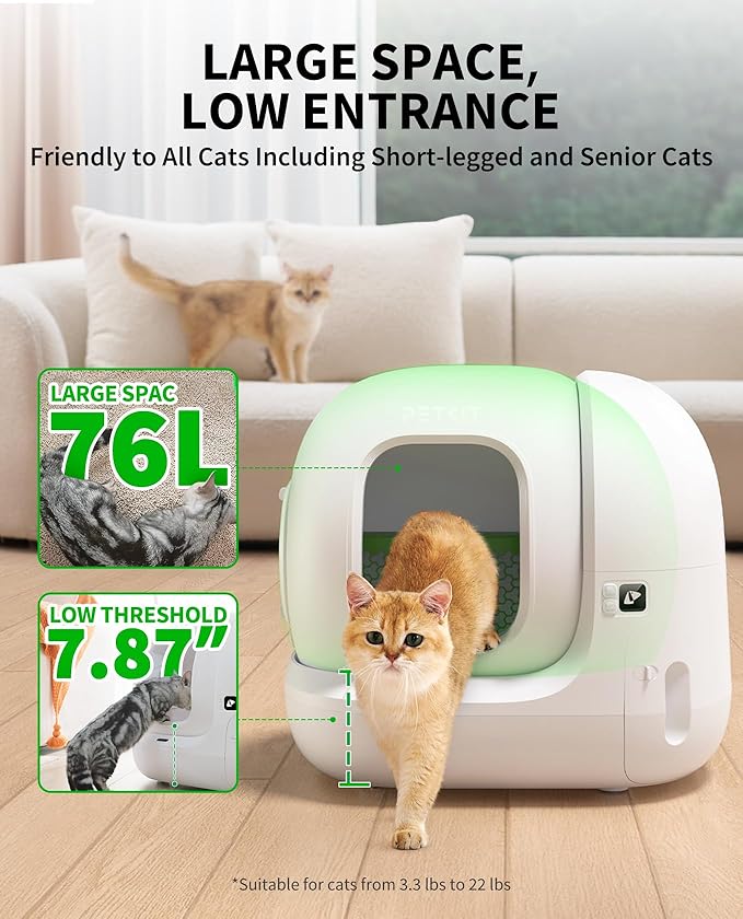 PETKIT PuraMax 2 Automatic Self-Cleaning Cat Litter Box, App Control Scoop-Free Litter Box with Safety Sensors, Odor Free & Anti-Leakage Basic Bundle Includes Trash Bags,2.4G WiFi & Low Entrance