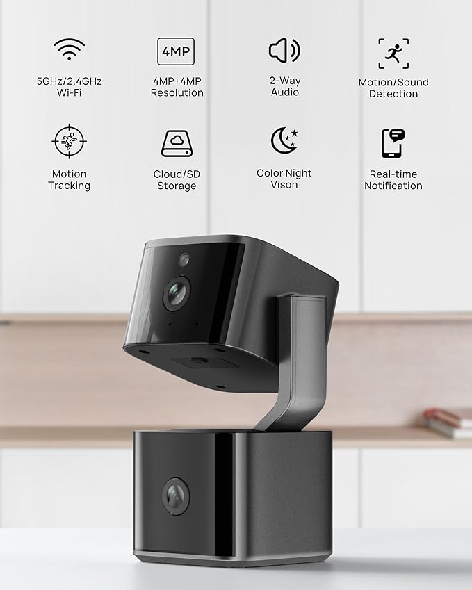 Dual Lens Security Camera Indoor 5G/2.4G WiFi, 4MP Pet Camera with Pan Tilt for Home, Baby Monitor, AI Tracking, Color Night Vision, 2-Way Talk, No Dead Zone, 355° View, Alexa/Google