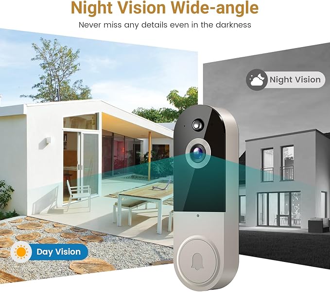 1080P Video Doorbell Camera, Wireless Indoor/Outdoor Surveillance Camera, Cloud Storage, 2.4G WiFi Only, AI Human Detection, Instant Alert, Night Vision, Two Way Audio (Linen)