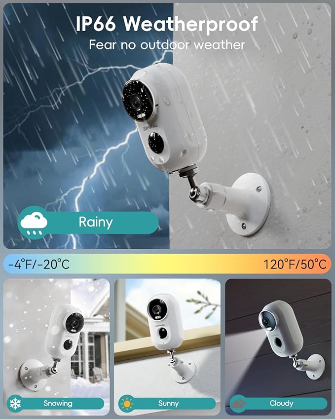 ZUMIMALL Solar Security Cameras Wireless Outdoor, 2Packs, Solar Camera Outdoor Wireless, 2.4G WiFi Battery Camera, 3MP Color Night Vision, Magnetic Mount, Siren,PIR/AI Analyse, IP66, Cloud, Alexa