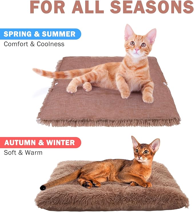 SCENEREAL Self Warming Cat Bed, Heated Cat Bed Mat for Cats Small Dogs, 2 in 1 Soft Plush, Washable Pet Pad for Indoor Outdoor Kitten Puppy, Brown 28" x 24"