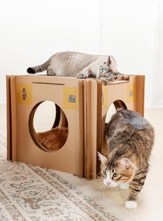 Mister’s Favorite Cat Scratcher & Hideaway House – XL Cardboard Jungle Gym & Cat houses for Large Cats & Chonky Cats – Indoor Kitty Playhouse, Cat Condo, Pet Bed, Cat Furniture, Scratch Pad & Cat Cave