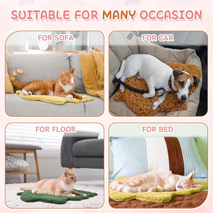 3 Pack Self Warming Cat Dog Bed Leaf Shape Self Heating Pet Mat Non Electric Washable Thermal Sleeping Pad Plush Heated Pet Mat for Crate Floor Indoor Outdoor(Mixed Colors,Small-16 x20)