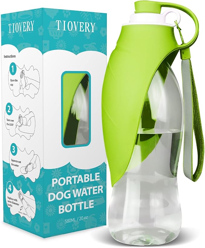 Dog Water Bottle, Portable Pet Water Dispenser Feeder Leak Proof with Drinking Cup Dish Bowl for Outdoor Walking, Hiking, Travel, 20OZ Water Bottle Fit for Small to Large Dogs and Cats Green