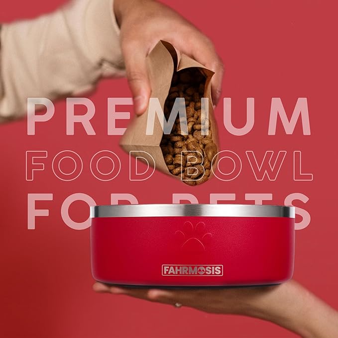 32 Oz Dog Bowl with Slow Feeder Insert Stainless Steel Pet Water Bowl for Medium & Large Breed Non Slip Rubber Base & Plastic Puzzle Feeder - Red