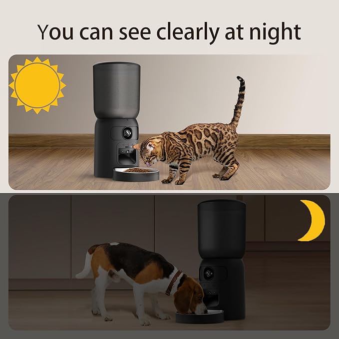 Smart Pet Feeder with Dual Camera & AI Recognition, 6L Automatic Cat Dog Feeder with App Control, 2.4G/5G WiFi, Voice Message, Pet Interaction, Motion Tracking, No Clog, Dual Power, for Multi-Pet