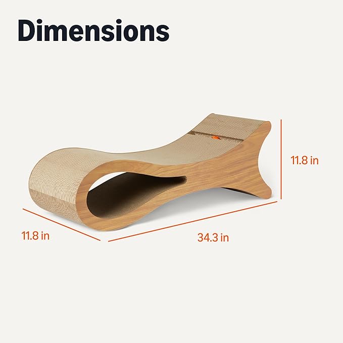 Amazon Basics Corrugated Cardboard Cat Scratchers Bed, Cat Scatch Pad, Lounge Bed, FSC-Certified, 34.3 x 11.8 x 11.8 in, Wooden Color