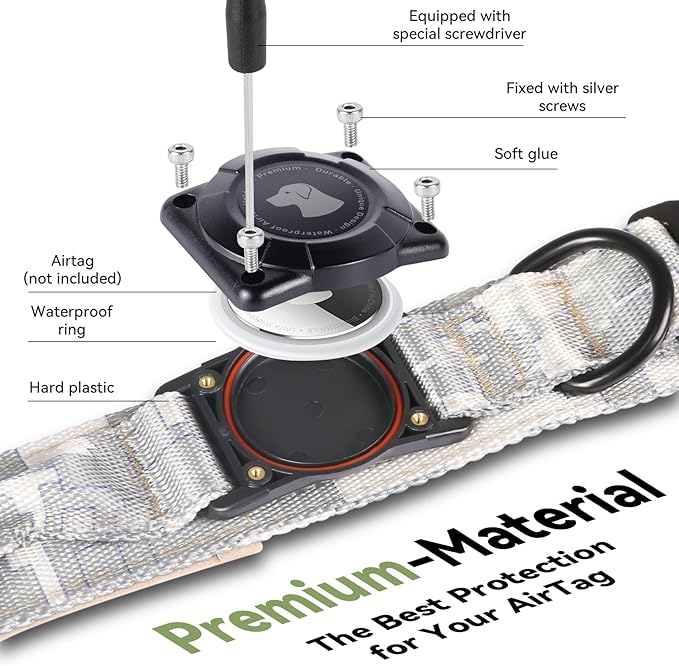 2025 Upgrade Waterproof AirTag Dog Collar, Military Tactical Dog Collar with AirTag Holder, Comfortable Control Handle and Metal Buckle, GPS Dog Collar Holder for Medium to Large Dog(Digital camo, XL)