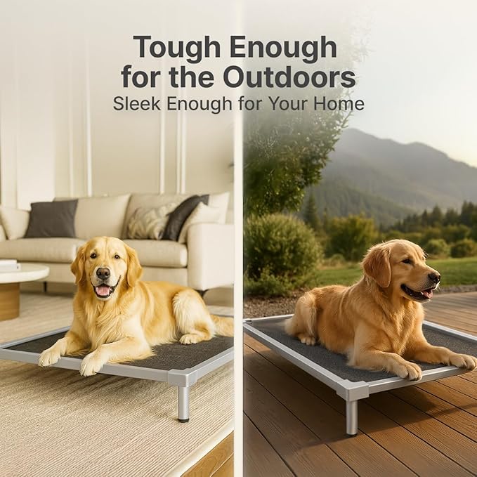 Elevated Dog Beds Small Sized, Chew Proof Aluminum Alloy Heavy Duty Dog Supplies Cooling Raised Pet Cot Indestructible with Anti-Rust Washable Assembly for Crate Outdoor-32.7"x 24.8" x 7"