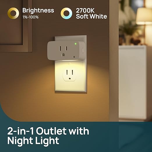 Linkind Matter Smart Plug with LED Night Light, Work with Alexa, Apple Home, Google, Smart Outlet 15A/1800W, Dusk to Dawn, Plug in Wall, Timer&Schedule, ETL&FCC Certified, 2.4GHz Wi-Fi Only, 4 Pack