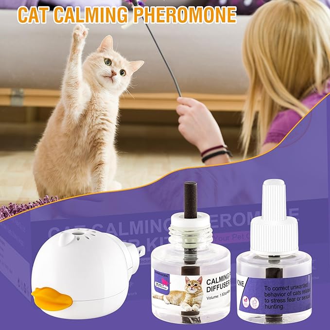 Cat Calming Pheromone Diffuser Reduces Conflict Between Cats Effective Anxiety Relief for Cats & Cat Calming Soothing 48ML 3 Refills Fits All Cats, 3 Packs