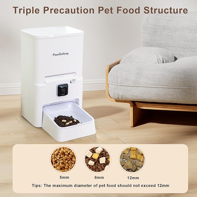 Automatic Pet Feeder, White 6L Cat Food Dispenser, Supports 5G & 2.4G, with 1080P HD Night Vision 142° Camera, APP Remote Control, Customizable Portion Sizes, Low Food & Motion Alerts