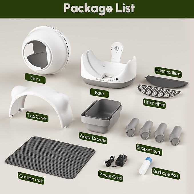 Automatic Litter Box, Self Cleaning Litter Box, Cat Robot for Multiple Cats, with Smart APP Control and Health Monitoring, Safety Sensors, with Trash Bags, White & Grey