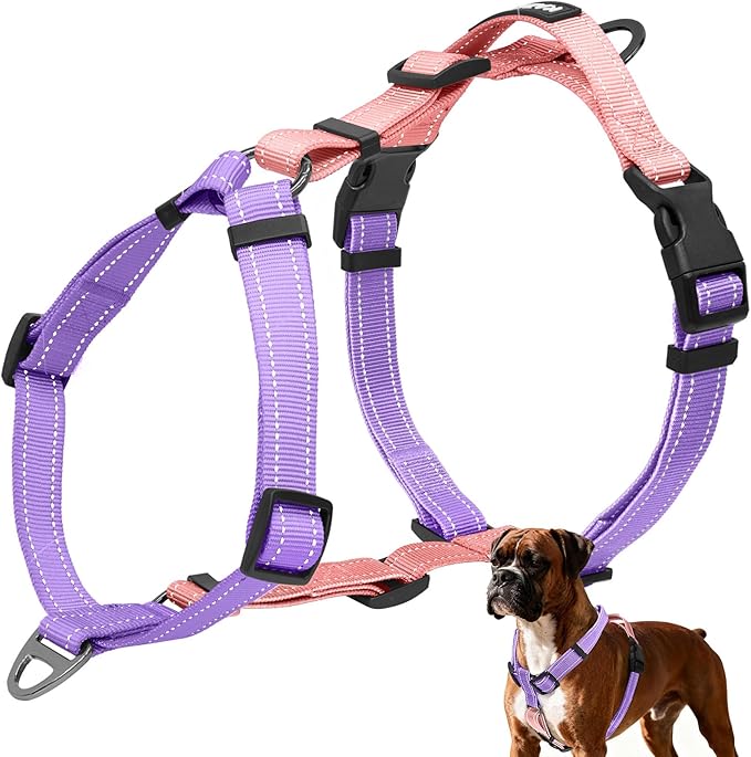 No-Pull Harness,Y-Shaped Design,Buckle-Neck Balance Harness with Reflective Stitching, Ideal for Dog Training and Night Walking, Padded Handle, Durable High-Tensile Nylon-Pink-L