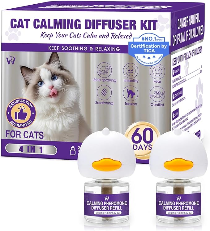 Cat Calming Diffuser Premium Cat Pheromones Calming Diffuser Effectively Relieve Anxiety Stress Aggression Cats Refill Reduce Fighting Spraying and Scratching Calm Relaxing Plugin 800 sq ft Coverage