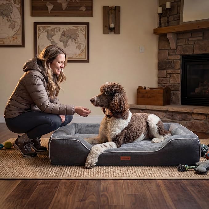 Orthopedic Dog Beds for Large Dogs with Cooling Gel Memory Foam & Egg-Crate Foam Waterproof,XLarge Couch Bed with Sides and Removable Washable Cover for Big Breed Senior Pets,Dark Grey