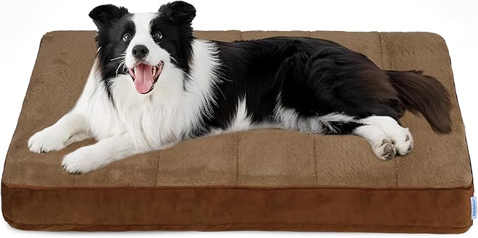 Dog Bed for Large Dog - Orthopedic Pet Beds with Memory Foam, Waterproof Removable Washable Cover with Non-Slip Bottom, Khaki, 35" L x 23" W x 3" H