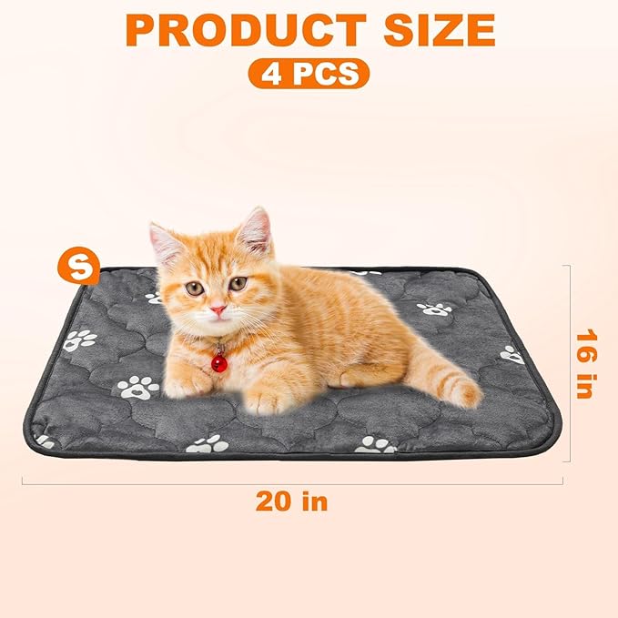 BINGPET 4 Pcs Self Warming Cat Bed, Warm Thermal Self Heating Mat for Indoor/Outdoor Cats, Dogs & Kittens - 16" 20"