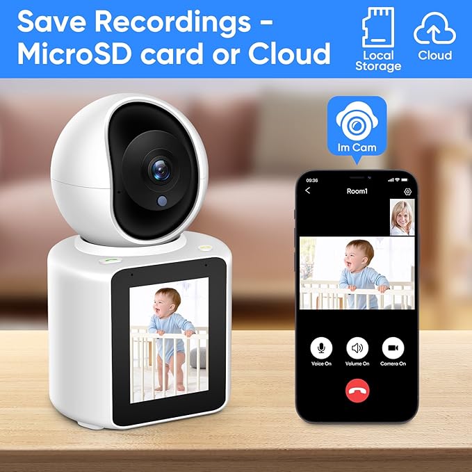 2K Two-Way Video/Audio Indoor Camera, Child/Elder/Dog/Pet Camera with Phone App& 360 Degrees Pan Tilt, Night Vision, One-Button Call, Motion Detection, Human/Sound/Crying Detection (Dome Camera)