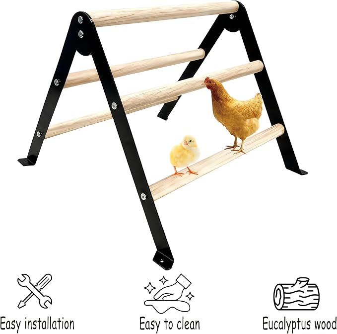 Baby Chick Perch Toys for Coop, Metal Stand with Natural Wooden Roosting Bars,Angle-Adjustable Chicken Coop Toys, Birds Training Platform for Cockatiels, Lovebirds and Parrot,15.7"L x 17.7"W x 13.2"H