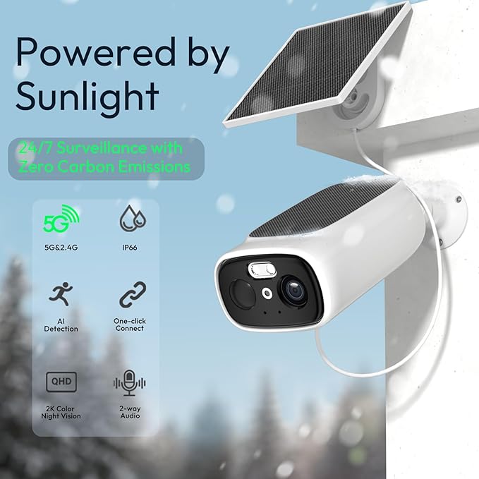 2pc 2.4G/5G WiFi Cameras for Home Security with Double Solar Panels,2K Solar Security Cameras Wireless Outdoor, Color Night Vision,2-Way Talk,Spotlight, Siren,IP66, Cloud/SD, AI Detection, W/Alexa