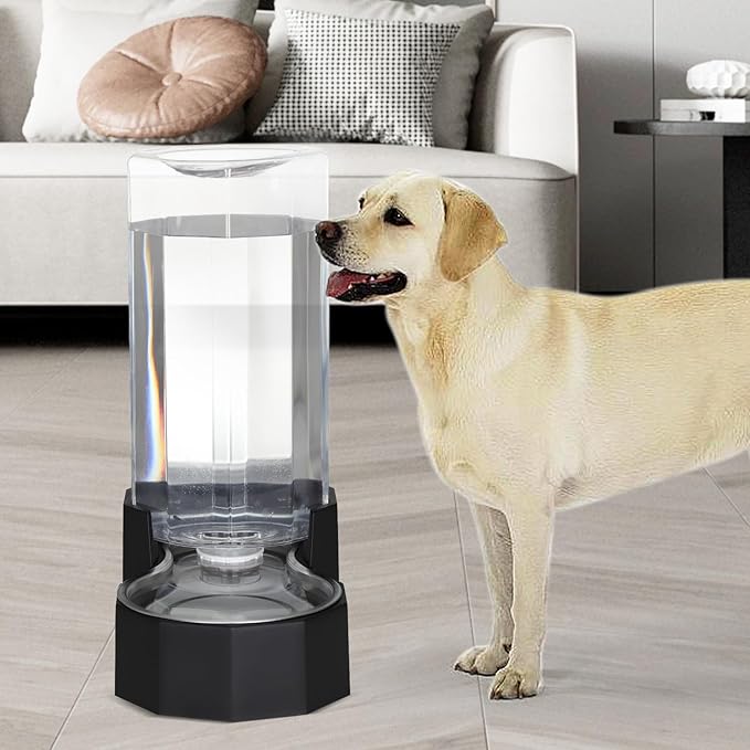 Sfozstra Large Dog Water Dispenser: 9L Automatic Black Water Feeder with Specialized Brush - Gravity Design for Multiple Pets in Garage Garden - Good for Spinal Health