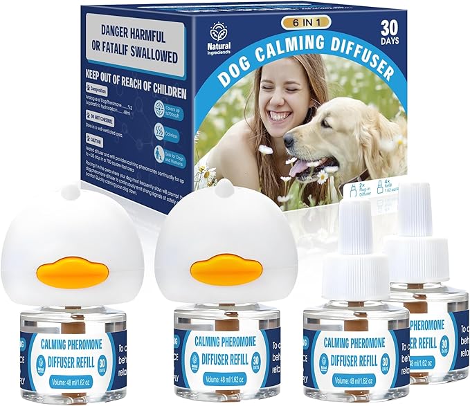 Dog Calming Pheromones Diffuser: 6-in-1 Kit Appeasing Pheromone Diffuser to Calm (2 Plugin+4x48ml Refills) for Comfort Reduces Stress Anxiety, Long-Lasting Appeasing Pheromone for Pet Dog Cat (6in1)
