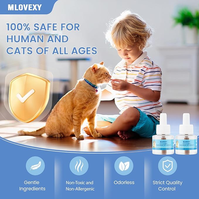 Cat Calming Diffuser for Cat Anxiety Relief, Cat Pheromones Calming Diffuser to Reduce Cat Scratching and Spraying, Multicat Calming Diffuser (2 Refills 1 Diffuser, 60 Days)