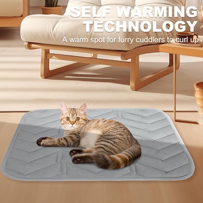 BINGPET 4 Pcs Self Warming Cat Bed for Indoor/Outdoor Cats,Warm Thermal Self Heating Cat Mat Dog Crate Pad with Anti-Slip Bottom Washable,Cozy Cat Dog Pet Heating Pad Blanket for Kitten Puppy 19"×28"