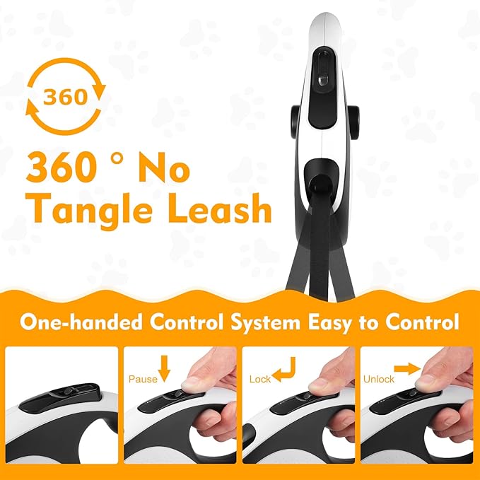 Retractable Dog Leash with Chew Proof Cable, 26Ft Heavy Duty Dog Leash for Medium Large Dogs up to 110lbs, 360° No Tangle, One-Handed Brake