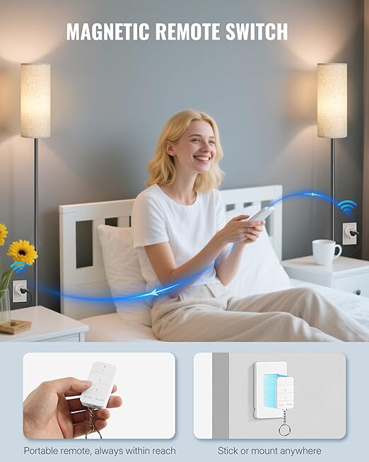 Remote Control Outlet, WILAWELS Wireless Light Switch with Magnetic Base, On Off Remote Outlet Switch for Lights, Lamps, 100ft RF Range, 15A/1875W, Pre-Programmed, 1 Remote for 3 Plugs W09RC1306