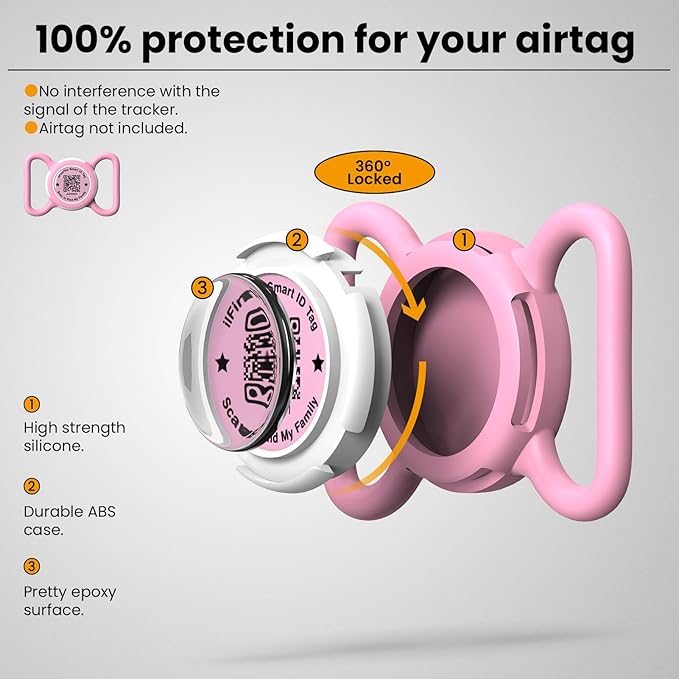Waterproof AirTag Dog Collar Holder for Apple Tracker QR Code Case Pink