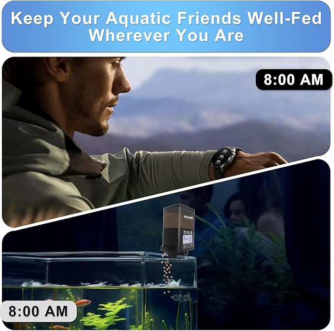 Automatic Fish Feeder for Aquarium - Fish Feeder Automatic Dispenser with Timer, LCD Display, Precision Feeding, Auto Fish Food Vacation Feeder for Fish Tank Accessories, USB Rechargeable