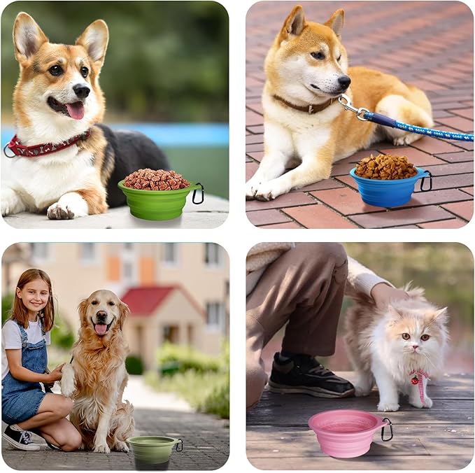 PetBonus 2-Pack Large Silicone Collapsible Dog Bowls, 34oz/1000ml BPA Free Portable Foldable Travel Bowl for Pet Cat, Food Water Feeding Dish for Camping with 2 Carabiners (Purple, Pink)