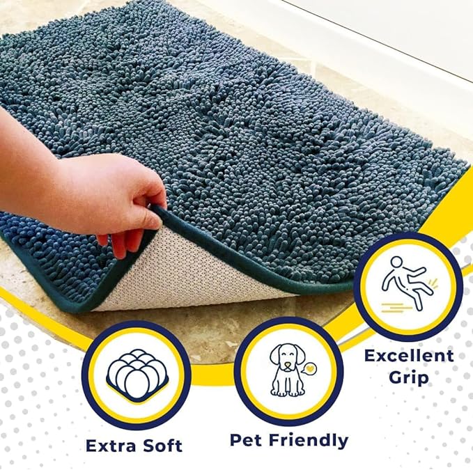 Muddy Mat® Shown on TV – Super Absorbent Door Mat Indoor, Microfiber Quick Dry Chenille Entryway Rug, Non-Slip Front Door Mat, Indoor Mats for Entryway, Machine Washable Pet Rug, Atlantic Blue 36"x60"