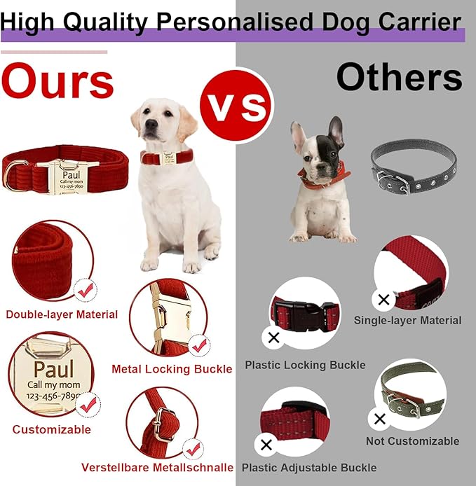 Custom Dog Collar with Names and Phone Number, Adjustable Personalized Dog Collars with Metal Buckle, Cute Dog Collars for Small Medium Large Dogs