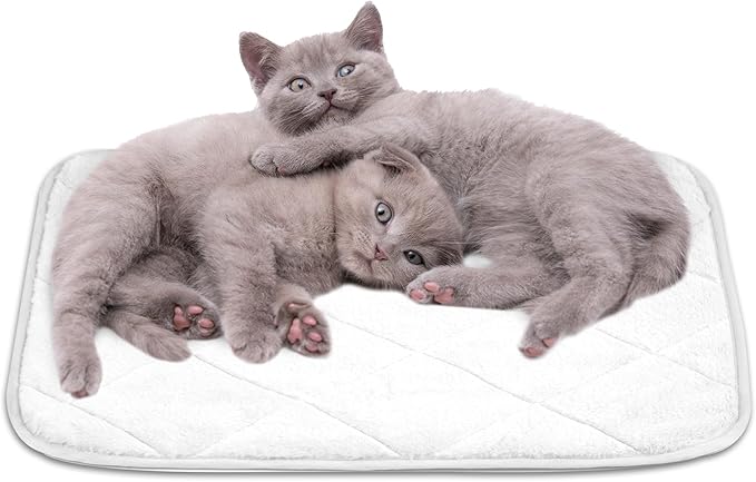 NWK Fluffy Self Warming Cat Mat, Cat Blanket, Thermal Dog Mat, Washable, Non-Slip Bottom for Sofa & Crate & Kennel & Car Seat (Creamy White, Medium (28'' X 19'' X 0.4''))