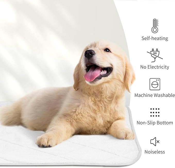 NWK Fluffy Self Warming Cat Mat, Cat Blanket, Thermal Dog Mat, Washable, Non-Slip Bottom for Sofa & Crate & Kennel & Car Seat (Creamy White, Small (20'' X 16'' X 0.4''))