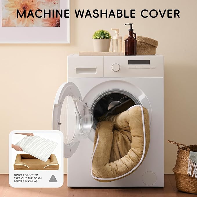 Homemate Dog Beds Large Sized Dog: 36x27 inch Orthopedic Large Dogs Bed XL Outdoor Pet Cat Bed Sofa Supplies with Toy Dogs Crate Pad Couch with Removable Washable Cover & Non-Slip Botton Brown